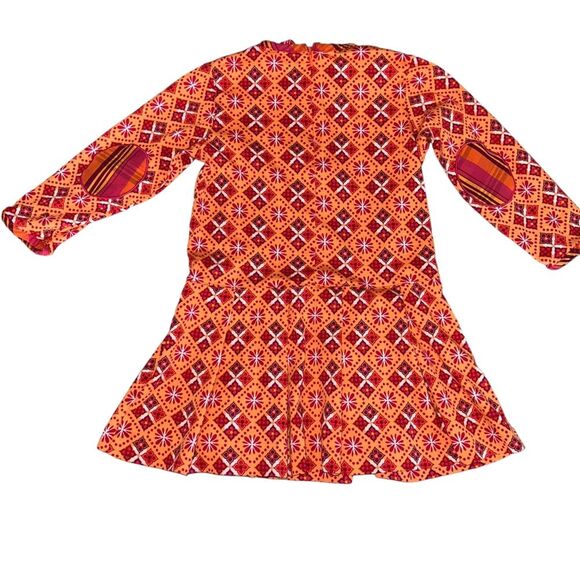 Hanna Andersson Long Sleeve Orange Pattern Pleated Dress Size 4 100 Cotton - Picture 2 of 10